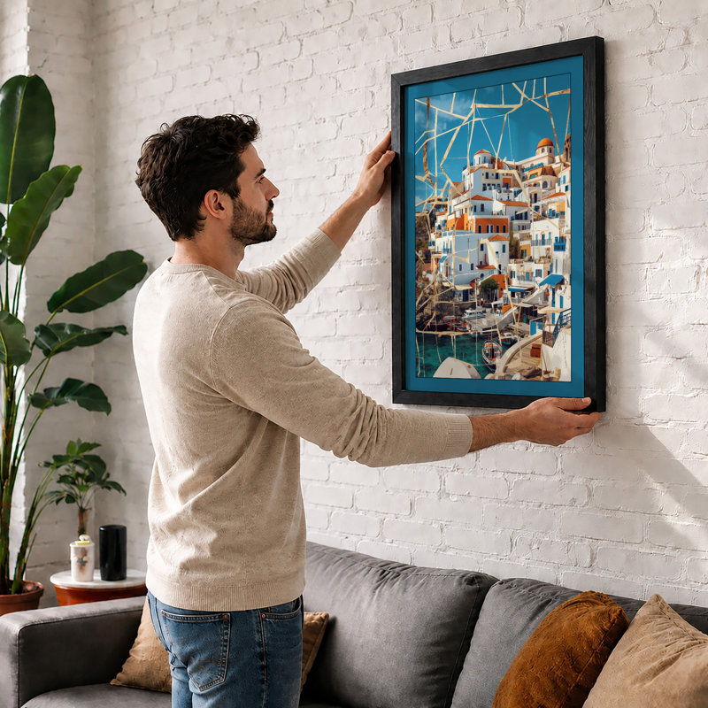Greek Island Village Modern - Framed Print, Oak, A4 - 29.7 x 21.0 cm
