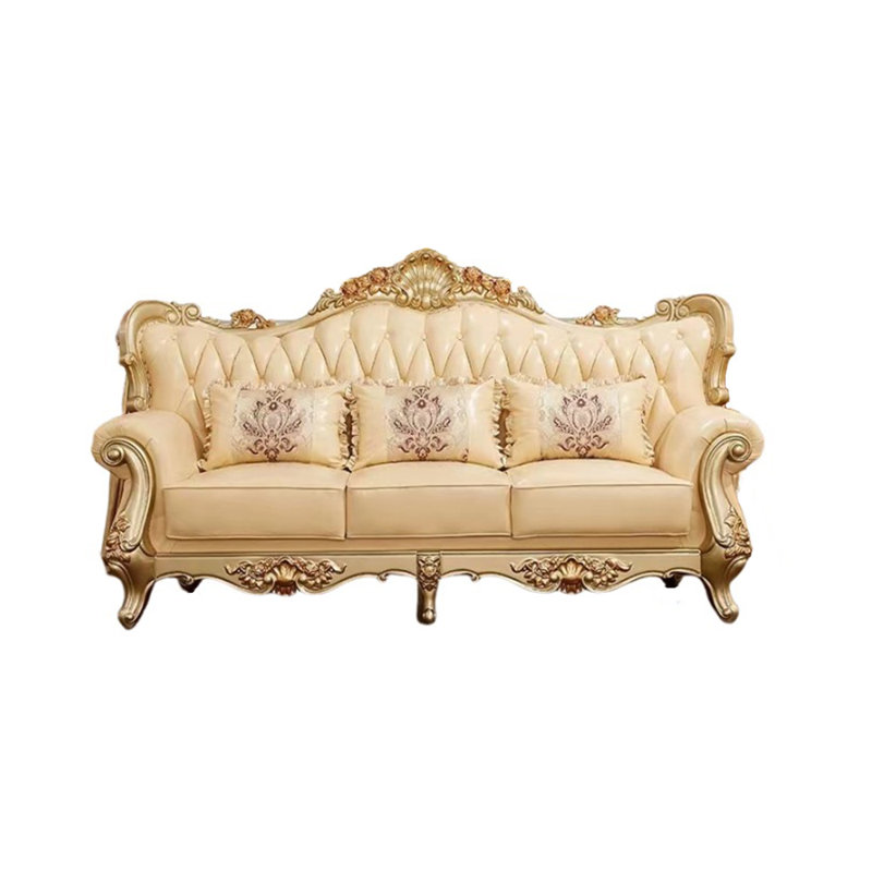 Canapé à accoudoirs roulés en cuir véritable 90,55 po