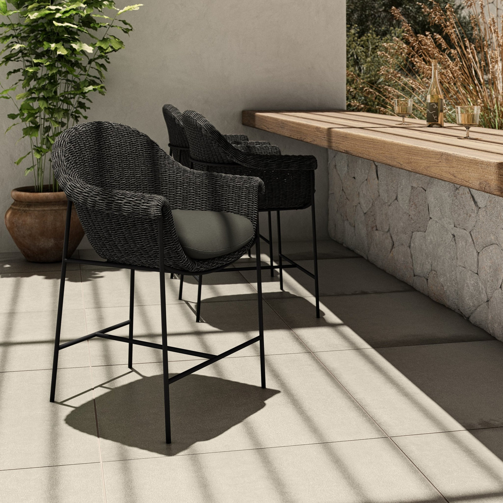 Rivah Patio Bar Stool, Gray/Black