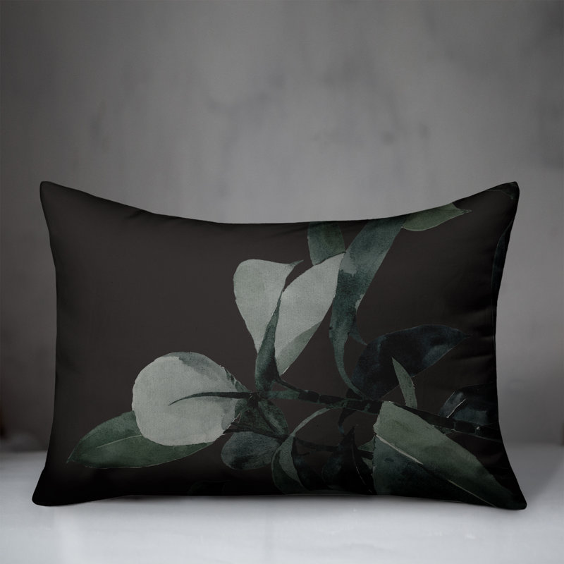Floral Outdoor Reversible Throw Pillow, Black