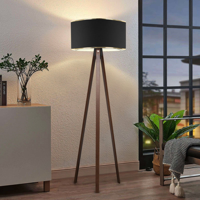 Scandinavian Floor Lamp, 100% Wooden Base, 55.1 in Height | Black Fabric Cap (8.3 x 15 in) | E27 Socket, Max 40W | Elegant & Minimalist Design for Living Room, Bedroom, Home Office - Stylish Lighting Solution