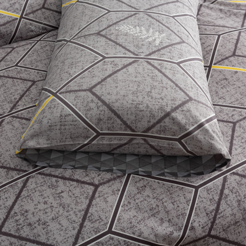 Microfiber Duvet Cover Set, Single (135cm x 200cm), Grey & Black