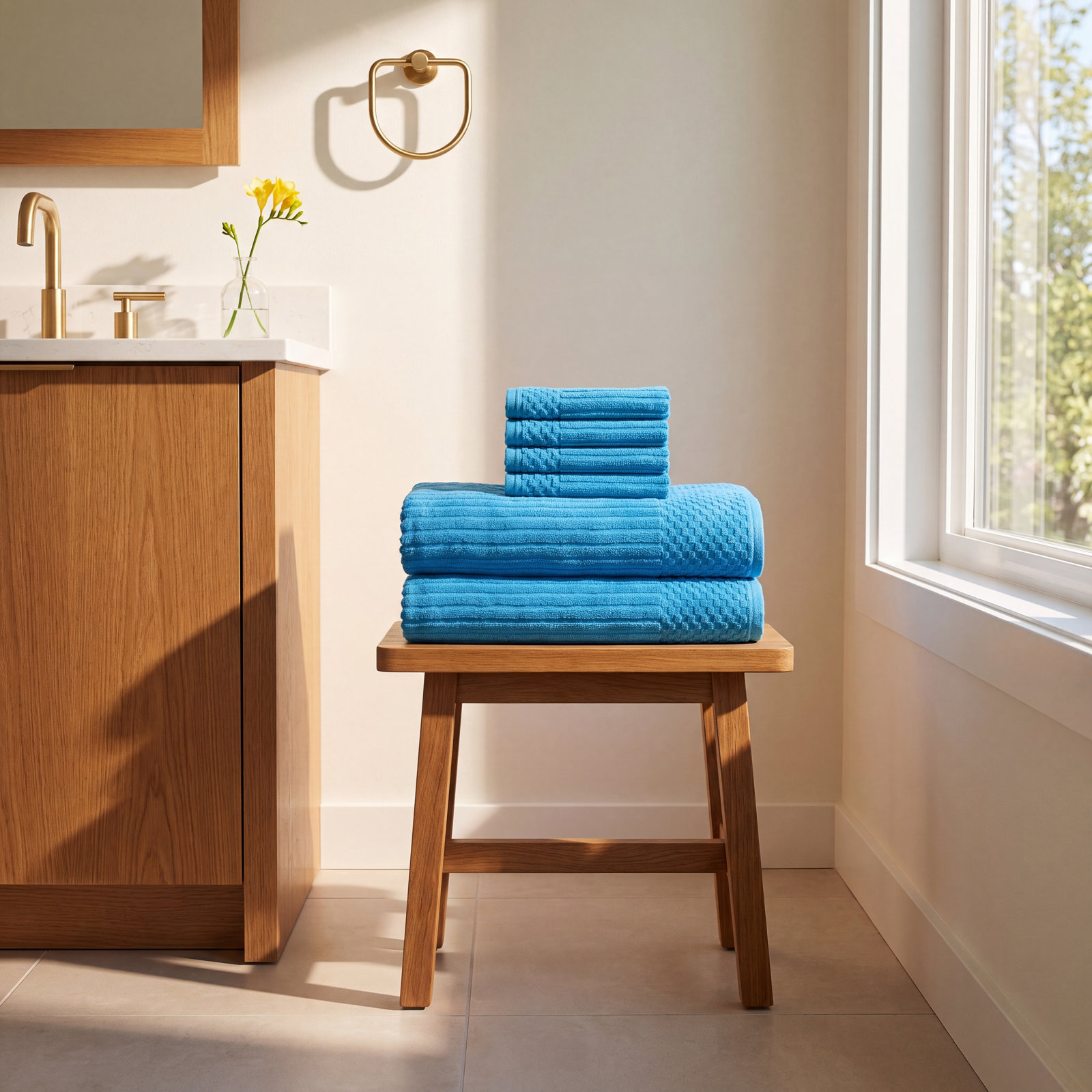 Keshayla 6-Piece Ribbed Cotton Towel Set, Sky Blue