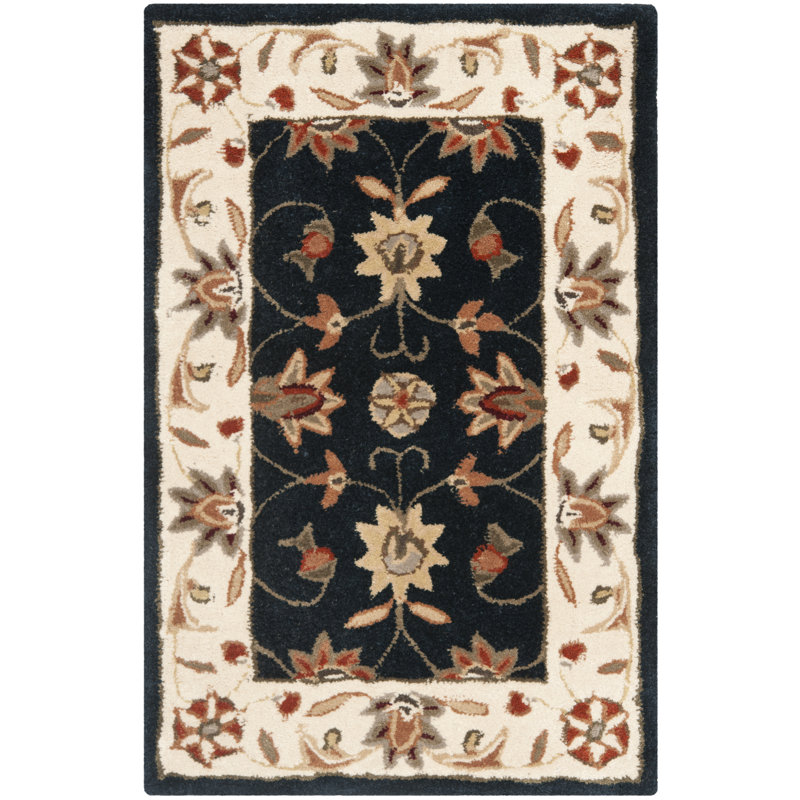 Tapis bleu marine / ivoire crocheté à la main Tuscany, Rectangle 2 pi x 3 pi