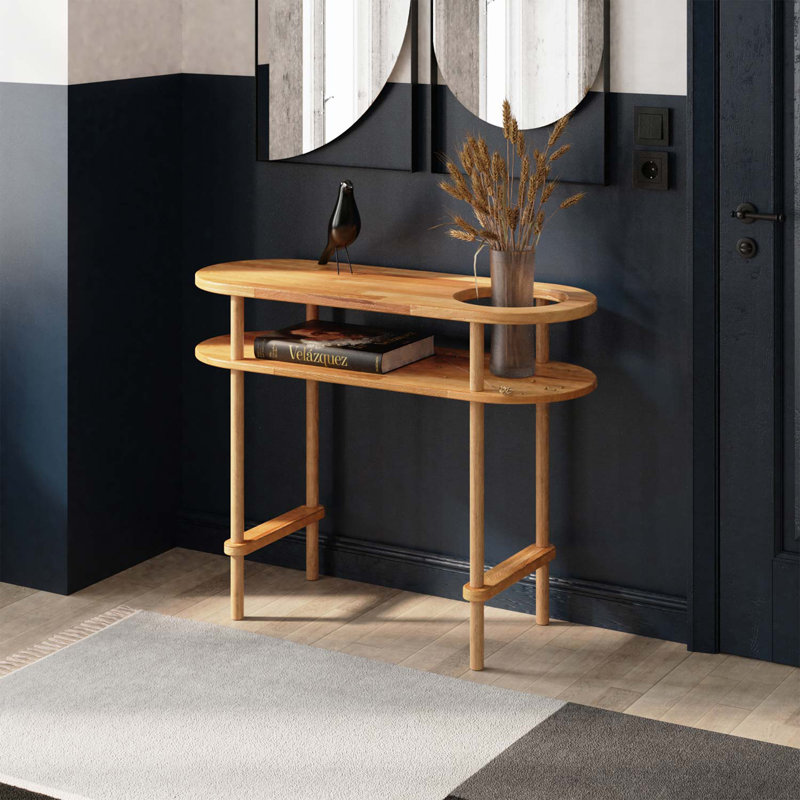 Table d'entrée ovale en bois massif avec 2 tablettes Malibu - Design moderne et minimaliste