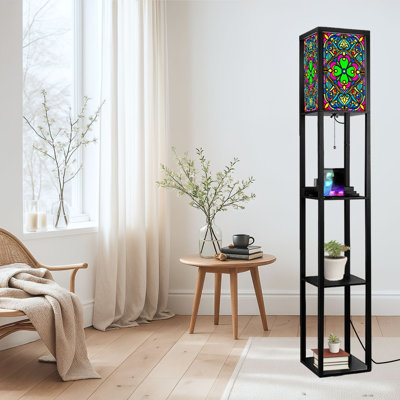 Lampe sur pied à DEL à intensité variable, impression sur vitrail, mosaïque de fenêtre colorée, lampe sur pied en panneau de fibres à densité moyenne avec télécommande, lumière 3 couleurs, pour le salon, la chambre à coucher