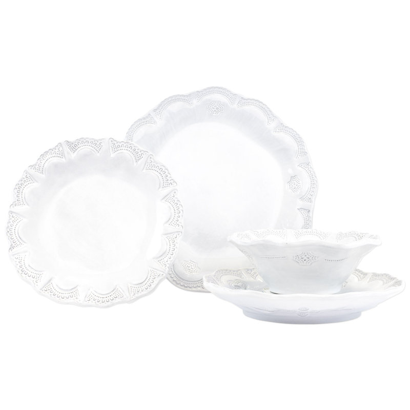 Incanto Stone Handmade Stoneware Dinnerware Set, Light White