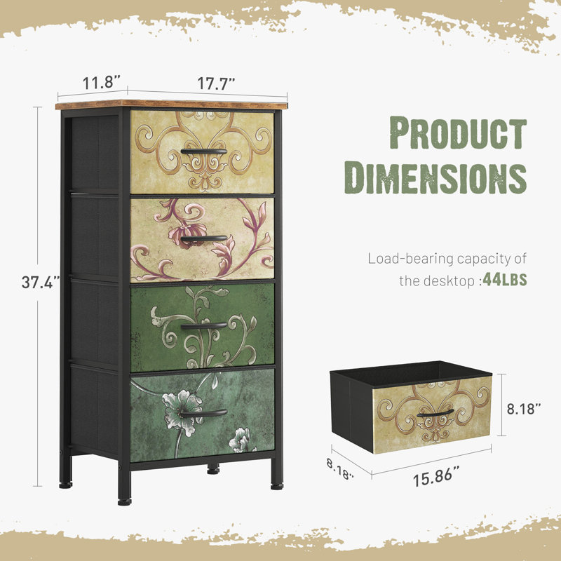 Commode de rangement 4 tiroirs Enegess, Fleur