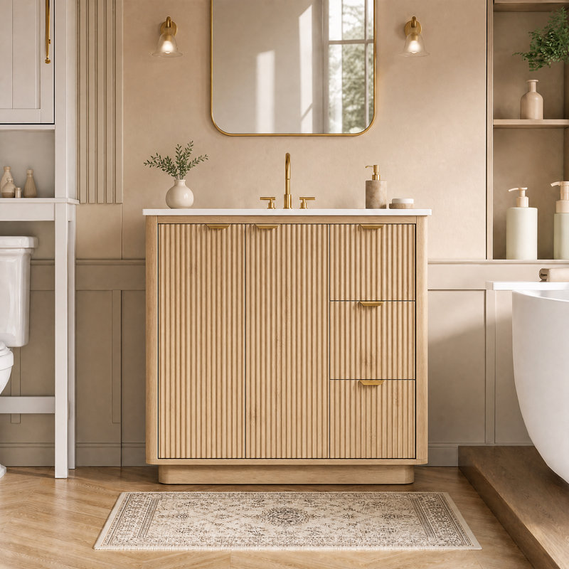 36'' Freestanding Single Bathroom Vanity With Ceramic Sink Top, Classic Oak, 36'' W