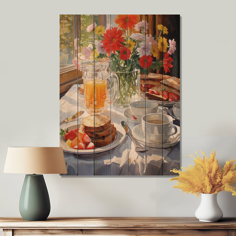 Nourriture petit-déjeuner douillet IV sur bois, H 40 po x l 30 po x P 0,78 po