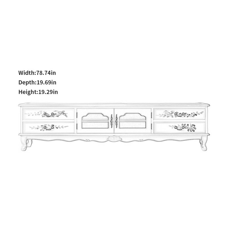 Meuble télé moderne minimaliste peint, Blanc cassé, H 19,29 po x l 78,74 po x P 19,69 po