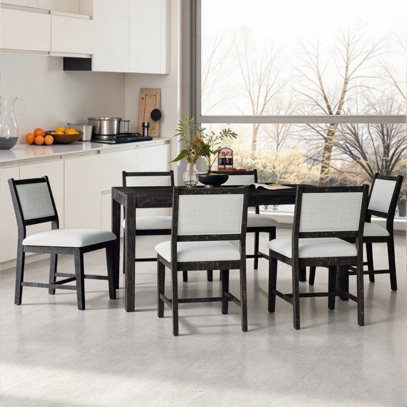 Ensemble de table de salle à manger rectangulaire 7 pièces avec sièges confortables, structure en bois, Noir