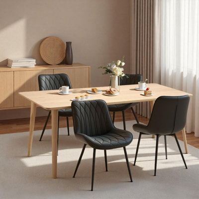 Set of 6 Modern Dining Chairs – Thick Padded Faux Leather Seat, Sturdy Metal Legs, Space-Saving Armless Design for Kitchen & Dining Room, Black
