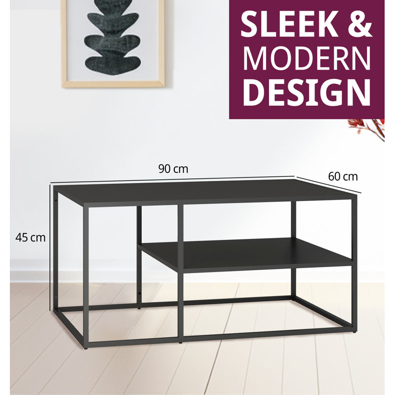 Elenna Frame Coffee Table with Storage, Black