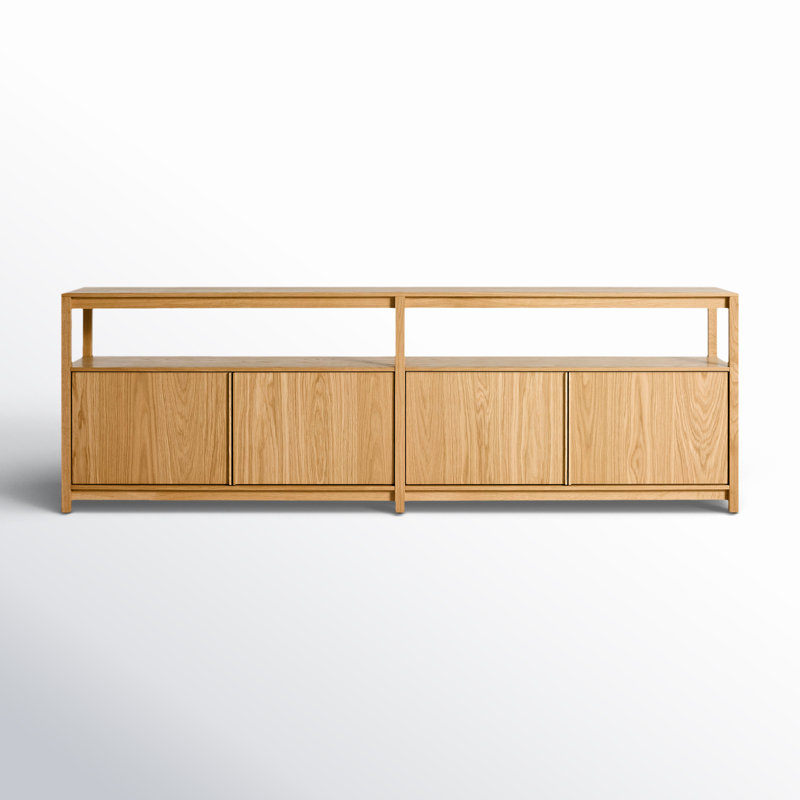 Open Plan Low Bookcase with Storage, White Oak, (2 Sheves) 26" H x 80" W x 13" D