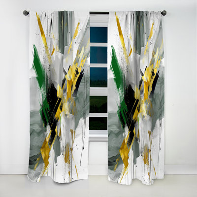 Yellow Green Abstracted Perspectives IV - Abstract Curtain - Blackout Curtain - 1 Panels