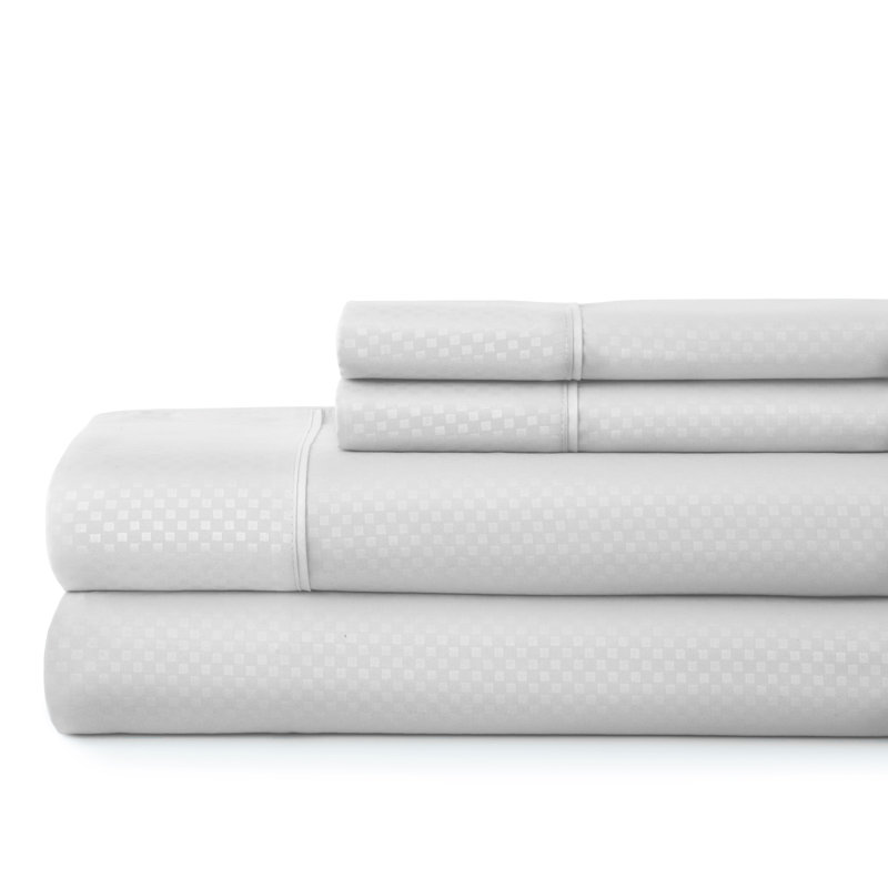 Becky Cameron Checkered Embossed Bed Sheet Set, White, King Sheet Set + 1 Fitted Sheet + 2 Pillowcases