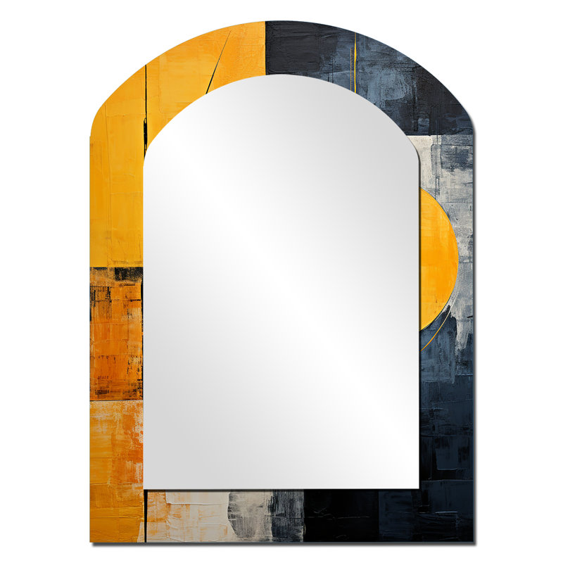Lemon Loops Abstract Shapes - formes abstraites, miroir asymétrique unique, grand miroir mural arqué jaune, impression sur métal
