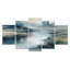 «Blue and Grey Foggy Morning River Run», art sur toile, art mural bleu 5 pièces