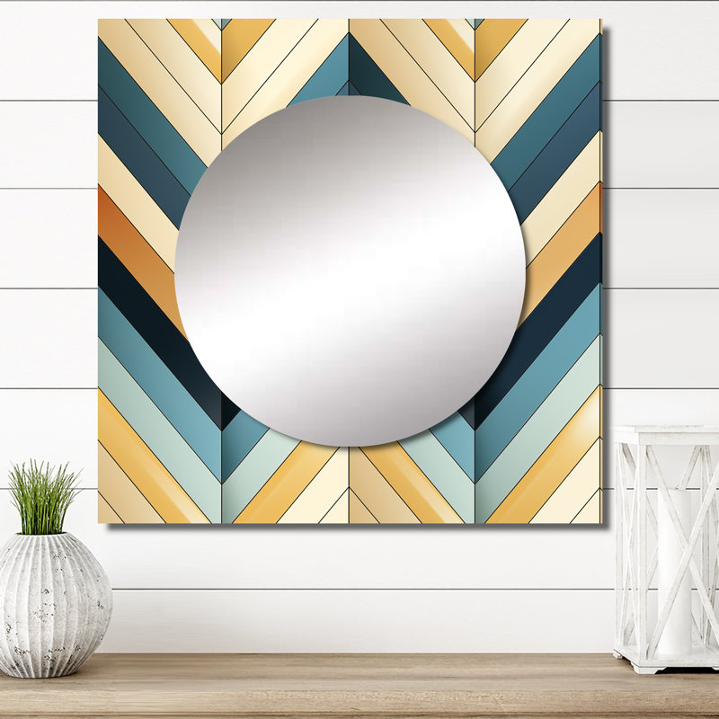 Miroir beige à chevrons fusion mosaïque, 23 po x 23 po