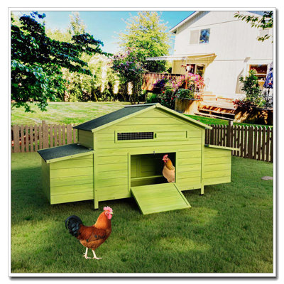 Grand poulailler en bois de 11,12 pi² avec 2 portes en libre parcours, 2 nichoirs et perchoir - cage à poulets pour l'extérieur