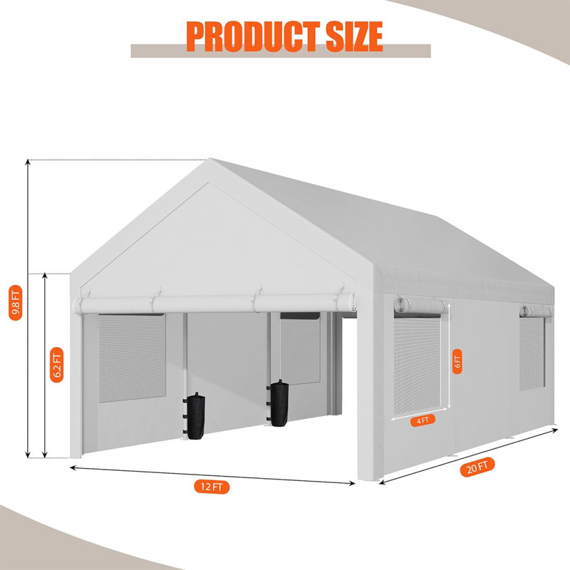 12 pi. L 20 pi. D Carport Garage robuste , Blanc
