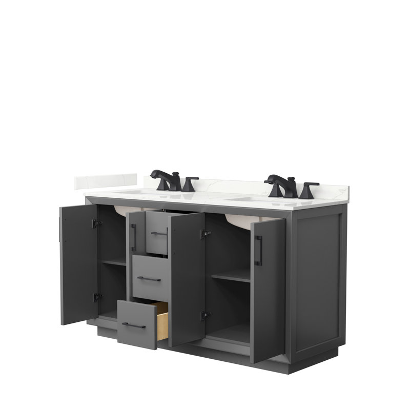 Strada 60 in. Double Vanity, Giotto Quartz, Dark Gray, Matte Black
