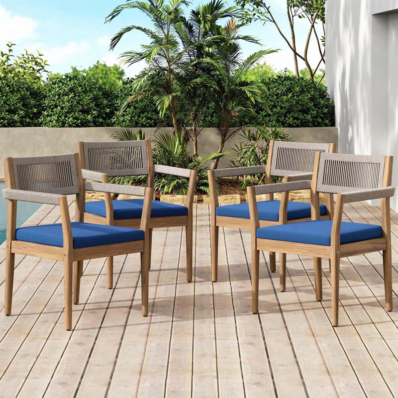 Acacia Wood Outdoor Dining Chairs, Navy