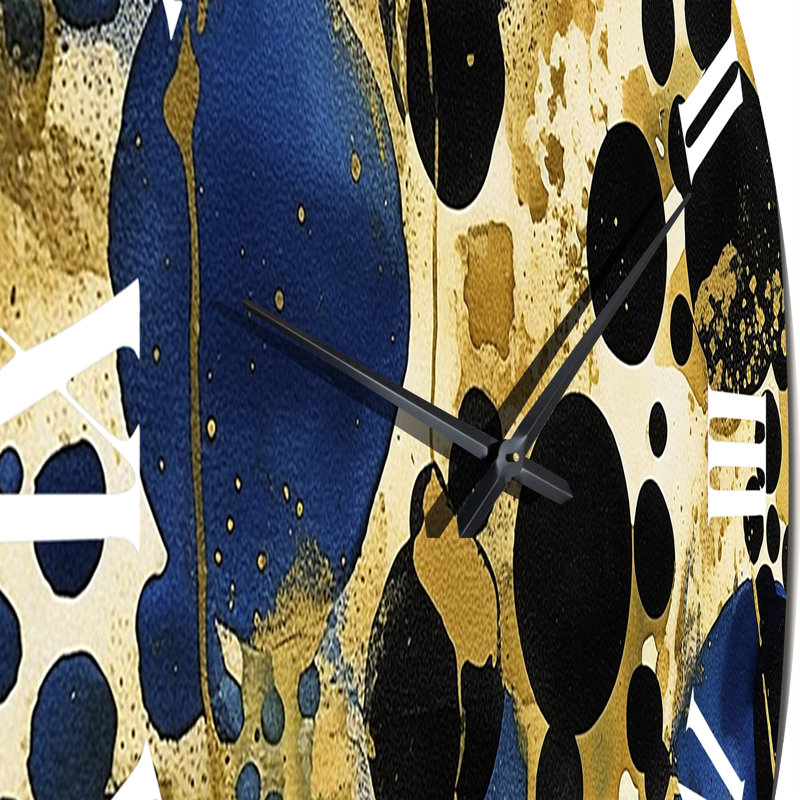 Horloge murale à motif abstrait avec textures bleues et dorées, Grand