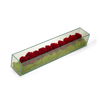 Preserved Roses in Rectangular Glass Box