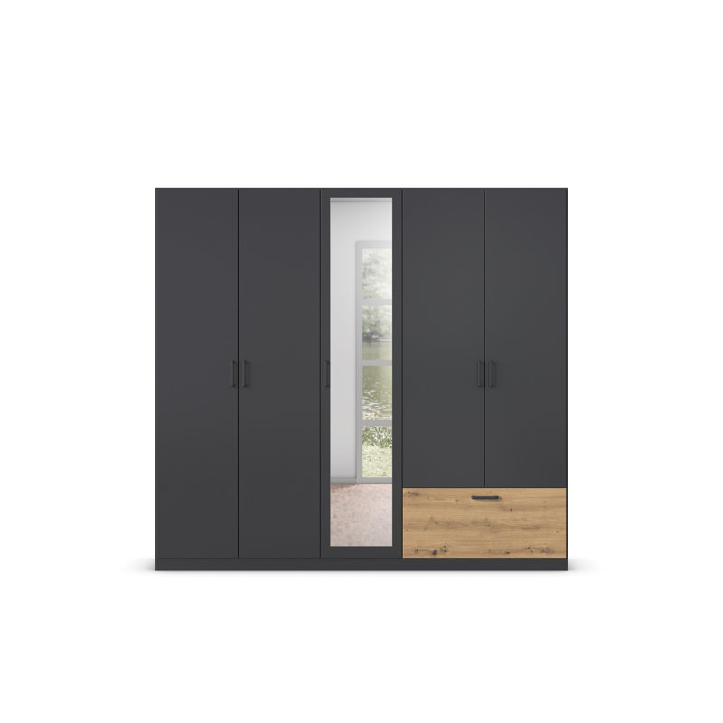 Bari Manufactured Wood Wardrobe, Gray metallic/Oak artisan