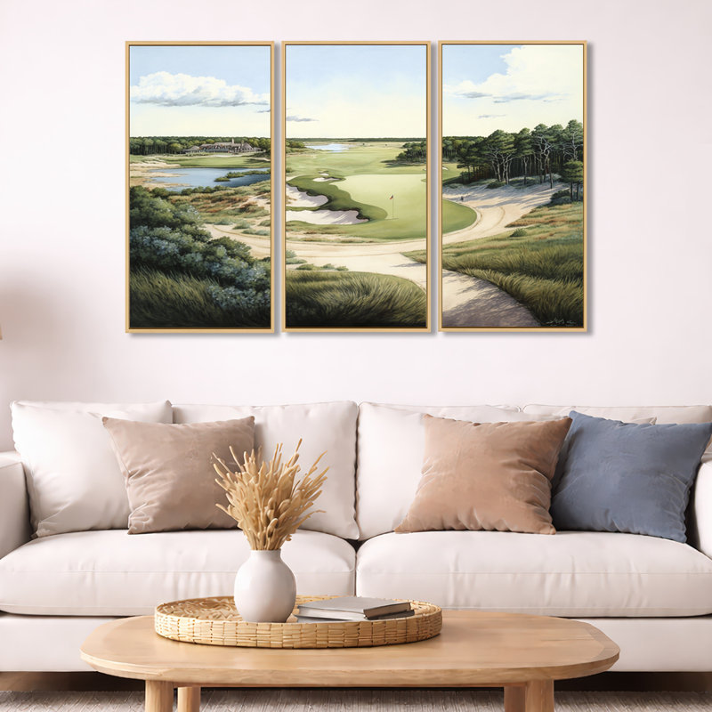 «Golf Course in The Summer», reproduction sur toile 3 pièces, Impression encadrée, H 32 po x l 48 po, Naturel