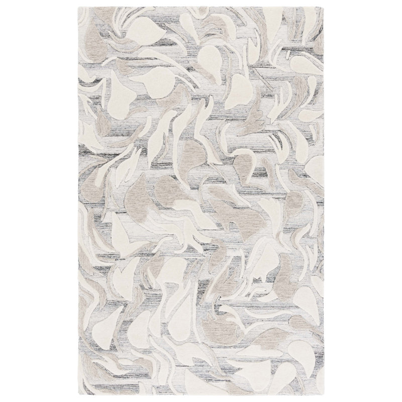 Tapis gris / ivoire en laine / coton touffeté à la main Graciella 740, Rectangle 5 pi x 8 pi