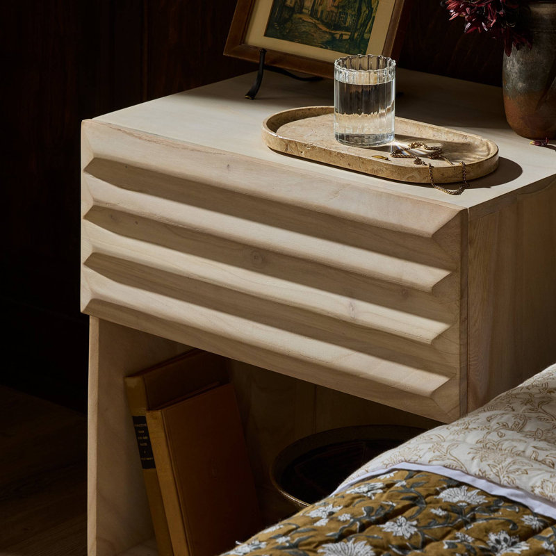 Tussac Nightstand-Matte Brown Neem, Natural White Neem