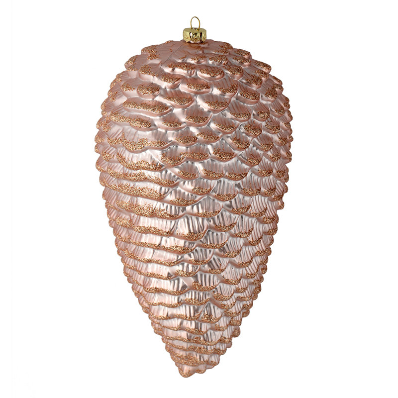 Ornement de Noël mat en forme de pomme de pin scintillante mat, Or rose