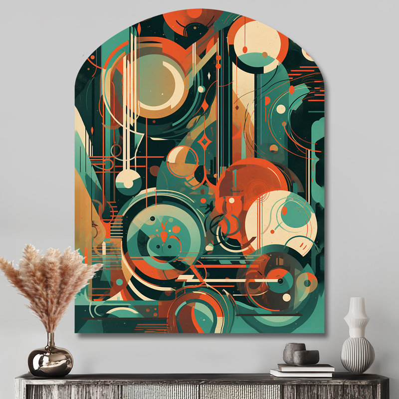 Décoration murale en métal vert et orange Mid Century Innovations IV - Abstrait Mid-Century, H 43 po x l 33 po x P 1 po