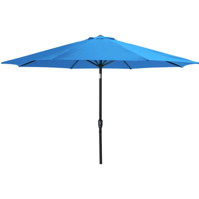 Parasol de patio bleu de 11 pieds avec éclairage à DEL, 8 nervures et manivelle pour profiter du jardin près de la piscine