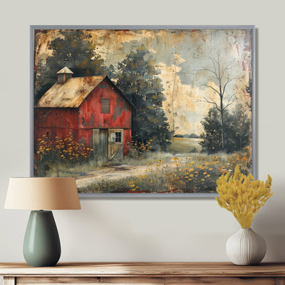 Vintage red Grey winter Country barn - Barn Canvas Wall Art