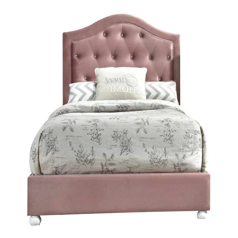 Remmie Pink Tufted Headboard Platform Bed, Twin
