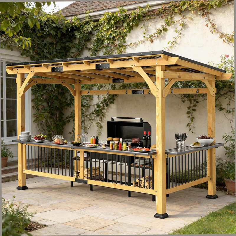 Outdoor Hardtop Grill Gazebo,Wooden BBQ Grill Gazebo