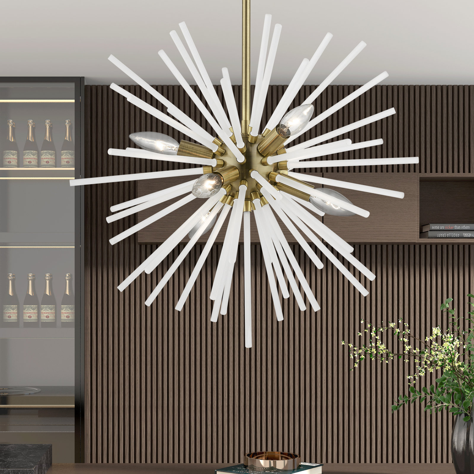 Ryzen 6 - Light Dimmable Sphere Chandelier, Antique Brass, 50.75" H x 20" W x 20" D