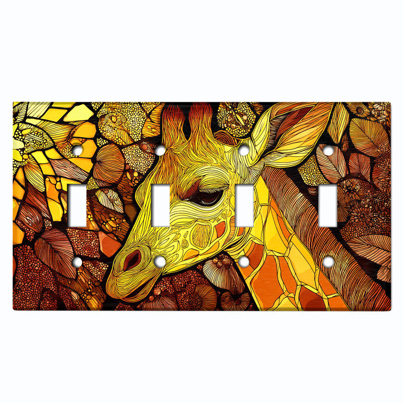 Couvercle de plaque d'interrupteur en métal; Bascule à 4 bandes US Standard - Girafe artistique, # 4 Quad bascule