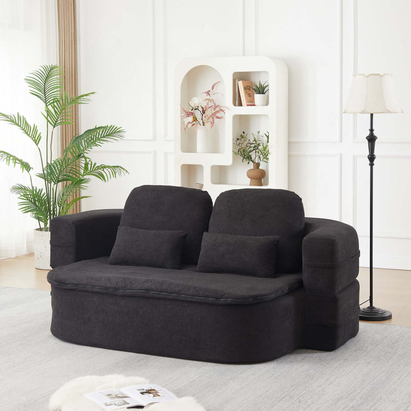 Canapé-lit convertible 2-en-1 en chenille pliable avec couverture fonctionnelle, Chenille noir