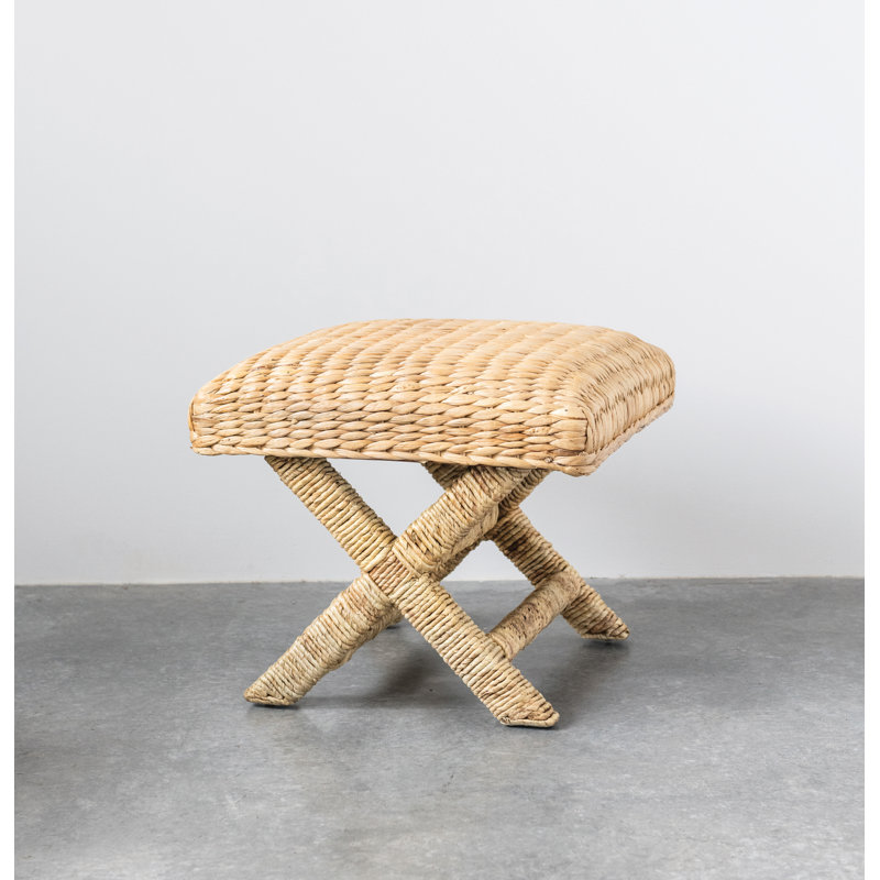 Woven Water Hyacinth and Wood Stool, Natural