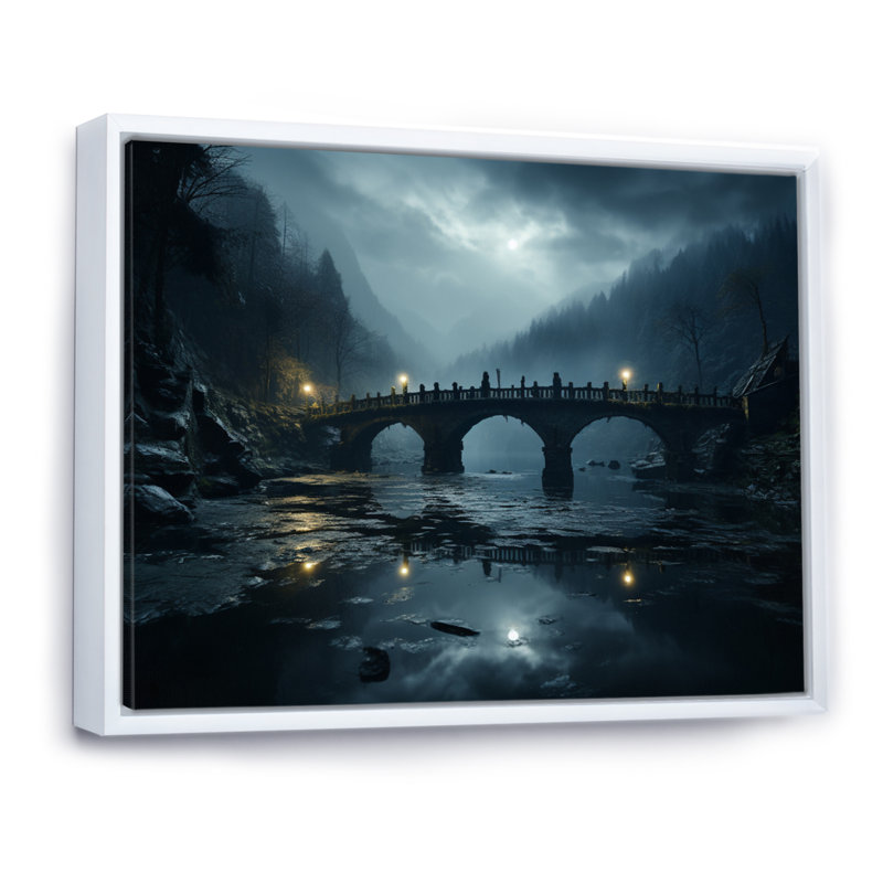 «Blue Bridge In Silence I», impressions d'art mural, H 24 po x l 32 po x P 1 po, Cadre flottant blanc