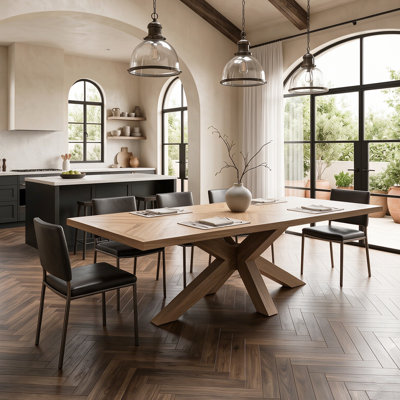 118.11" Modern Wood Dining Table, Extra Large Rectangular Table with X-Shaped Base