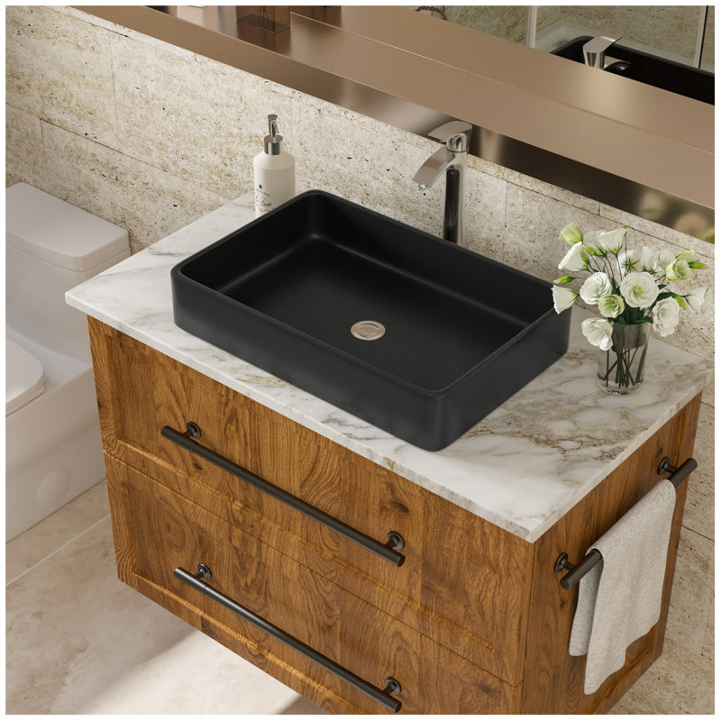 24"X16" Black Ceramic Rectangular Vessel Bathroom Sink
