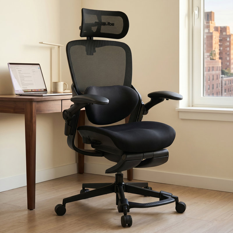 Chaise de bureau ergonomique noire Cablady, Noir