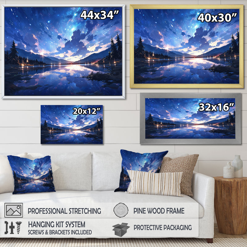 «Idyllic Landscape I», reproduction sur toile, H 34 po x l 44 po x P 1,5 po, Cadre simple noir