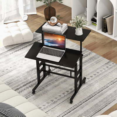 Height Adjustable Mobile Standing Desk With Rolling Wheels For Office And Home